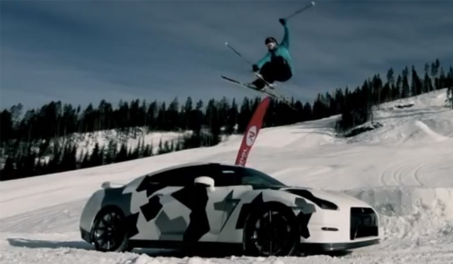 Epic Camo Nissan GT-R Races on the Snow