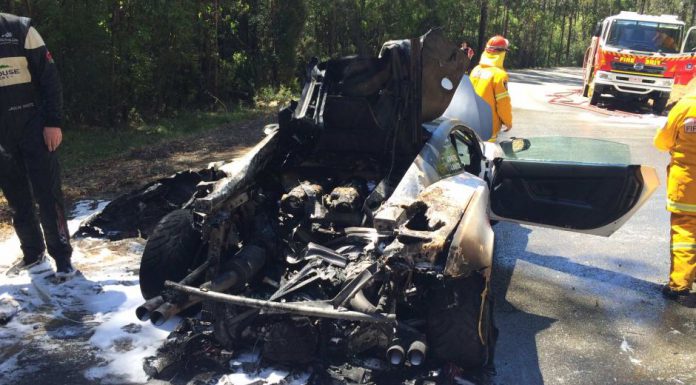 Burnt Lamborghini Gallardo at Targa Wrest Point