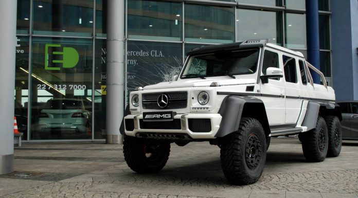 White Mercedes-Benz G 63 AMG 6x6 in Warsaw Poland