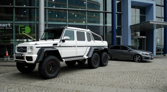 White Mercedes-Benz G 63 AMG 6x6 in Warsaw Poland