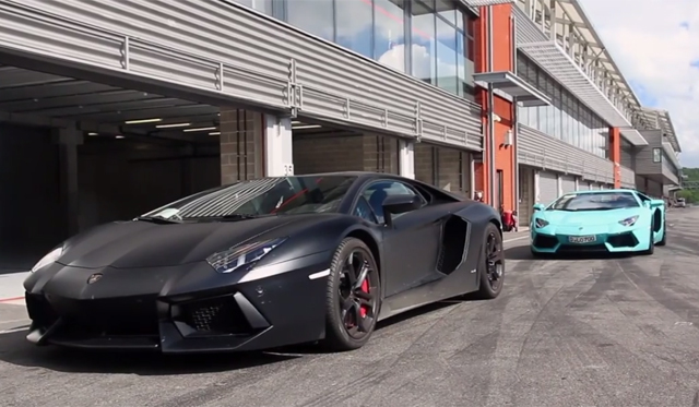 Two Lamborghini Aventadors Scream Side-by-Side at Spa