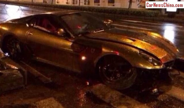 Golden Ferrari 599 GTB Crashes Hard in China