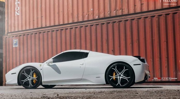 White Ferrari 458 Spider Lowered on Vellano Wheels 