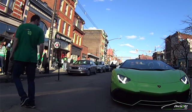 Epic Reactions in Green Lamborghini Aventador Roadster on St. Patricks Day!