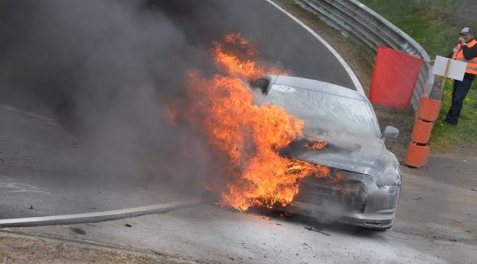 Nissan GT-R V-Spec on Fire at the Nürburgring