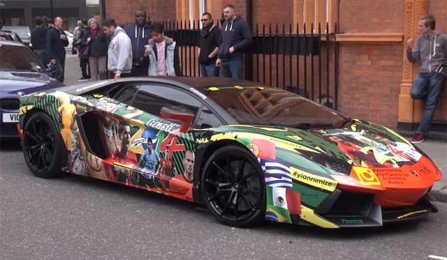 Video: 2014 World Cup Themed Lamborghini Aventador in London