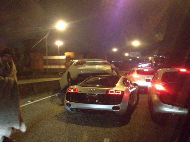 Audi A5 crashes into Audi R8