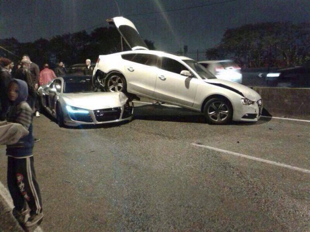 Audi A5 crashes into Audi R8