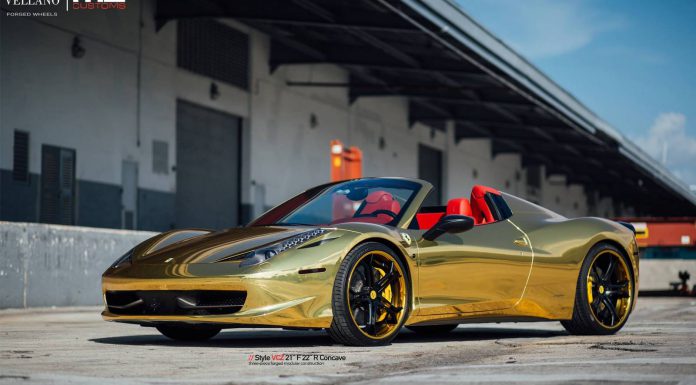 Gold Ferrari 458 Spider with Vellano Forged Wheels 