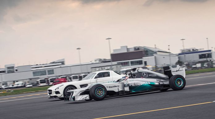 Mercedes AMG F1 Car Hits 192.6 mph at Edinburgh Airport