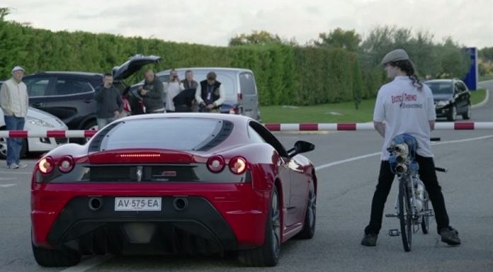 Video: François Gissy Thrashes Ferrari 430 Scuderia in a 207mph Bicycle 