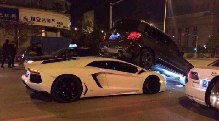 Lamborghini Aventador Crashes into Mercedes GLK