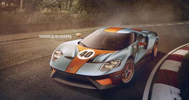 Yasid Oozeear has rendered an excellent 2016 Ford GT Gulf Edition, see it here including photos from Detroit Motor Show 2015!