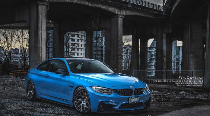 Yas Marina Blue BMW M4 with Smoke Black Brixton Wheels