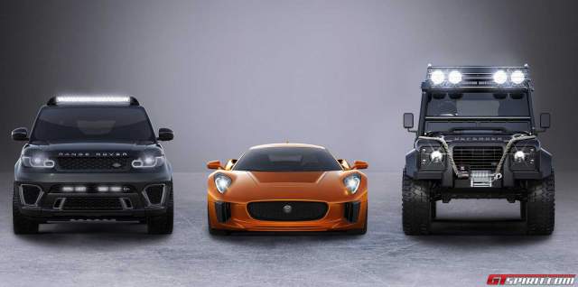 Spectre cars Range Rover Sport SVR with Jaguar C-X75 and Defender Big Foot