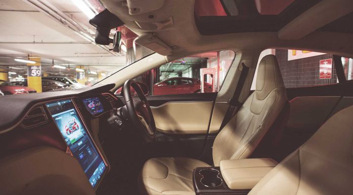 Tesla S luxurious leather in cabin at Westfield centre in London
