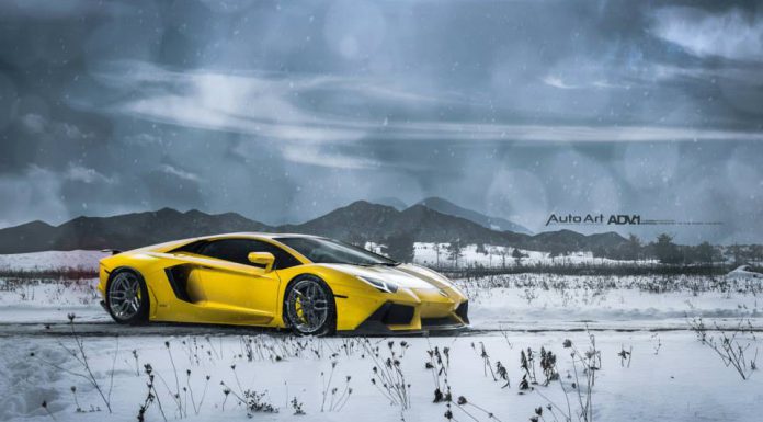 Lamborghini Aventador with Liquid Smoke ADV.1 Wheels in a Snow Storm