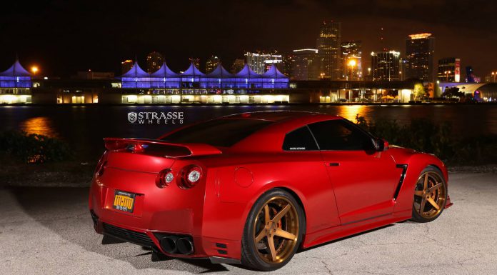 Satin True Blood Nissan GT-R with Brushed Bronze Strasse Wheels