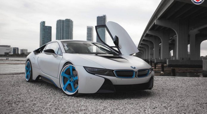 White BMW i8 custom HRE Wheels 