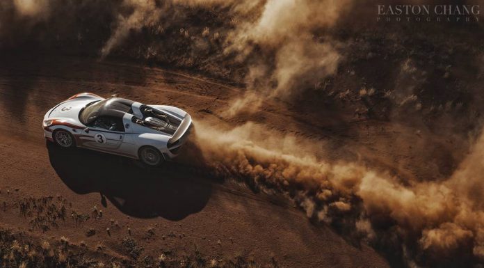 Porsche 918 Spyder skidding in dust
