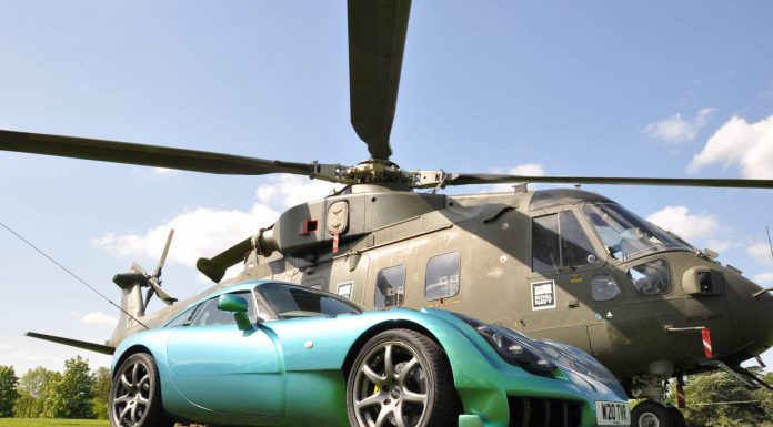 2015 Supercar Siege TVR beside Royal Navy Merlin helicopter