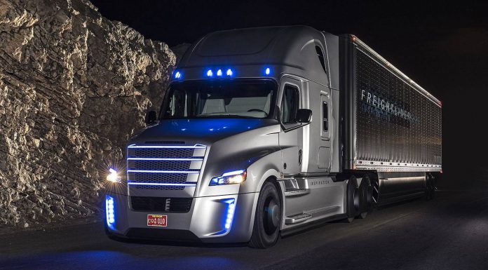 Freightliner Inspiration Truck Interior at night 