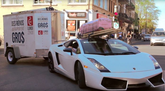 Lamborghini Gallardo tows a trailer