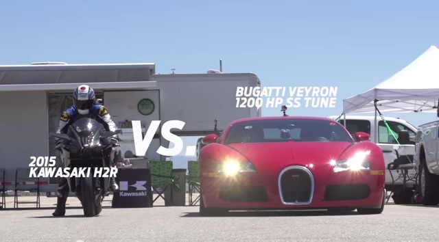 Video: Kawasaki H2R Takes on Bugatti Veyron and Nissan GT-R