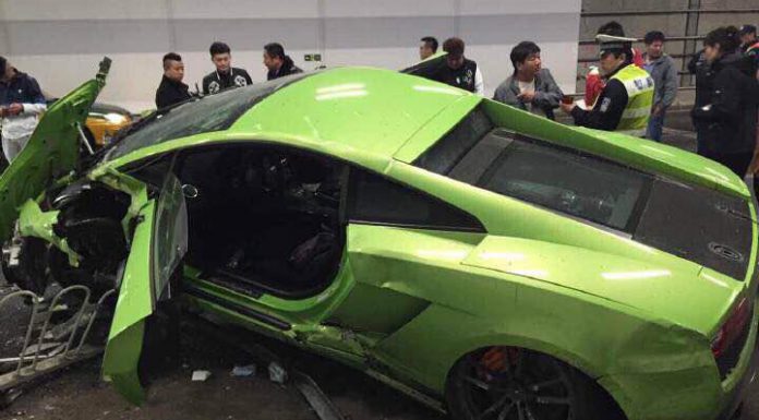 Lamborghini Gallardo and Ferrari 458 Spider crash