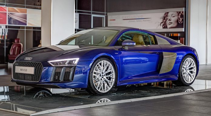 Santorini Blue Audi R8 V10 on display