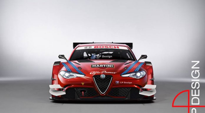 Alfa Romeo Giulia rendered as a DTM racer front