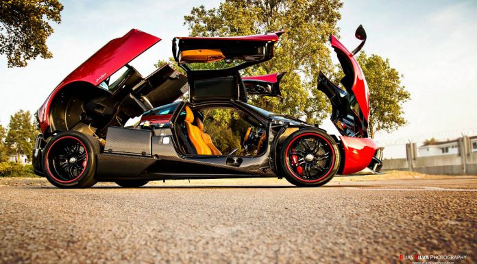 Red Pagani Huayra doors up