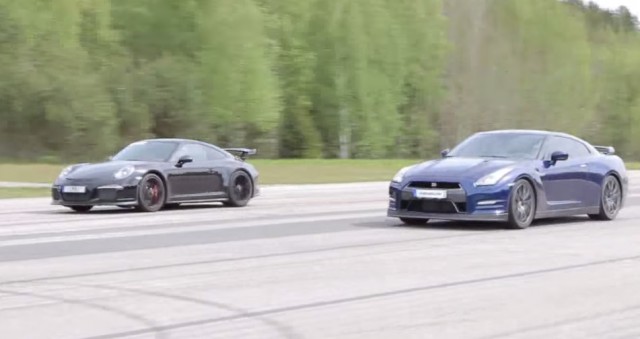 Porsche 911 GT3 vs Nissan GT-R drag race