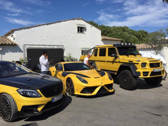 Yellow Mansory Ferrari F12 Stallone and Mercedes G63 AMG  6x6