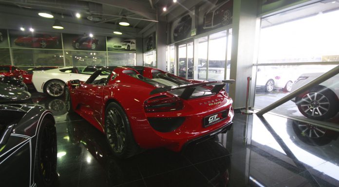 Red Porsche 918 Spyder for sale rear