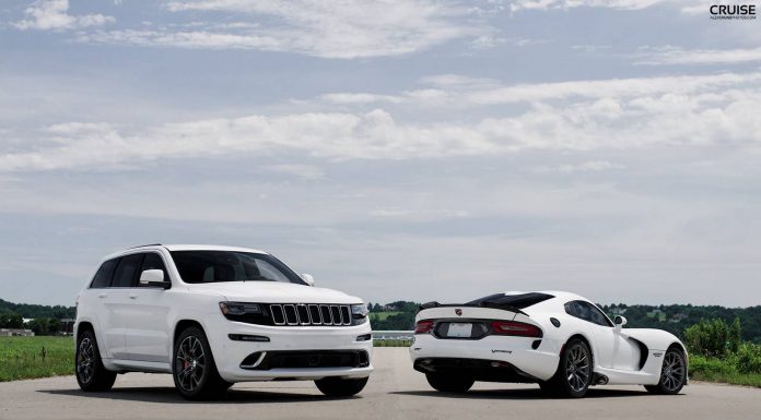 White Dodge Viper GTS and Jeep SRT