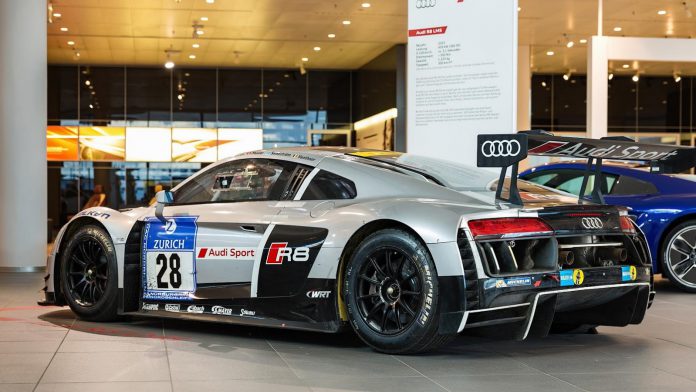 Audi R8 LMS in showroom side