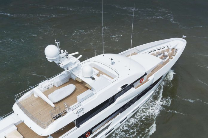 Feadship Moon Sand aerial view