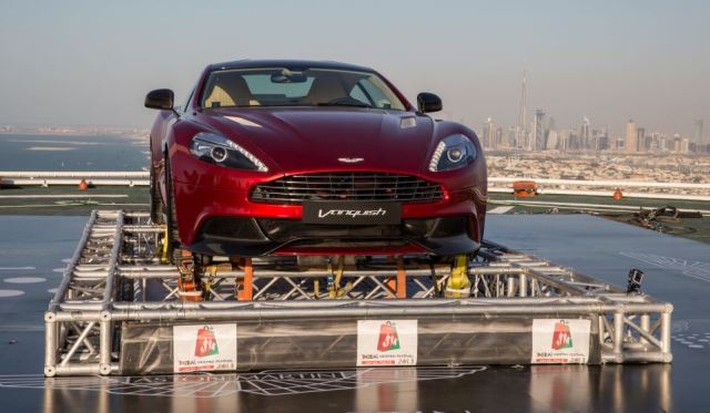 Aston Martin Takes New Vanquish on the Burj Al Arab Helipad