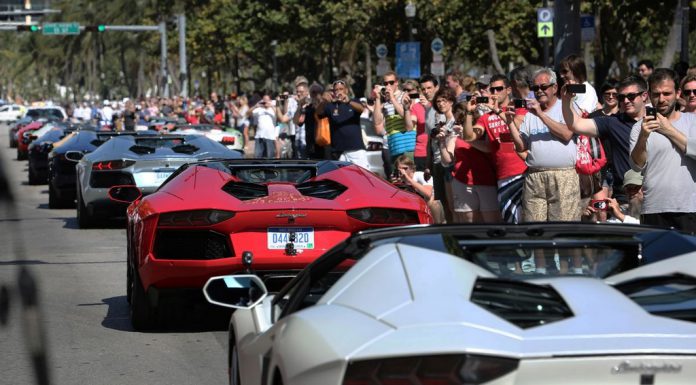 Video: Twelve Lamborghini Aventador Roadster's in Miami