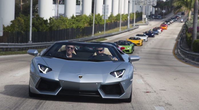 Video: Twelve Lamborghini Aventador Roadster's in Miami