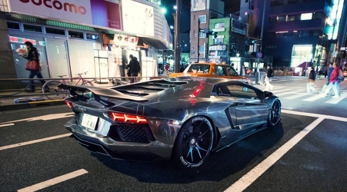 Gallery: Chrome Lamborghini Aventador by Liberty Walk at Night