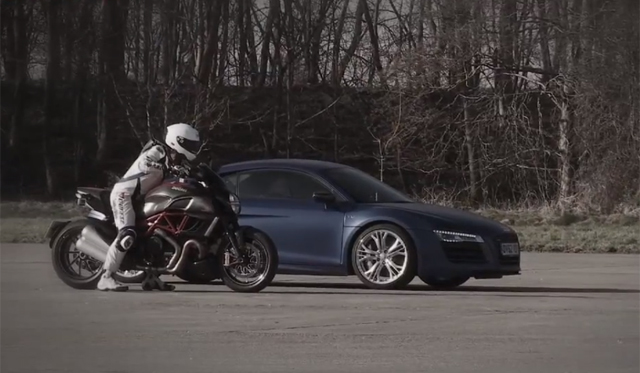 Video: Audi R8 V10 Plus vs Ducati Diavel in 0-150mph-0 Test