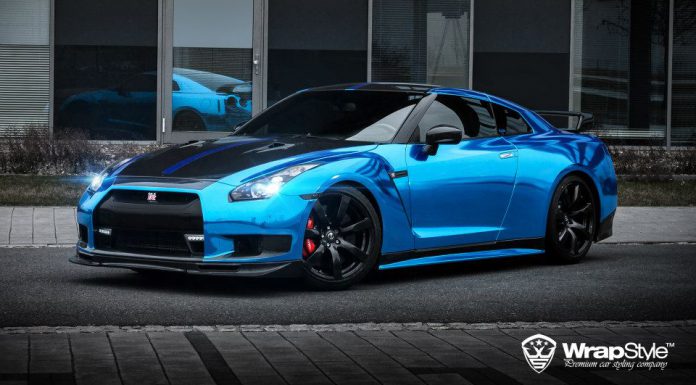 1000HP Nissan GT R Wrapped in Blue Chrome by WrapStyle