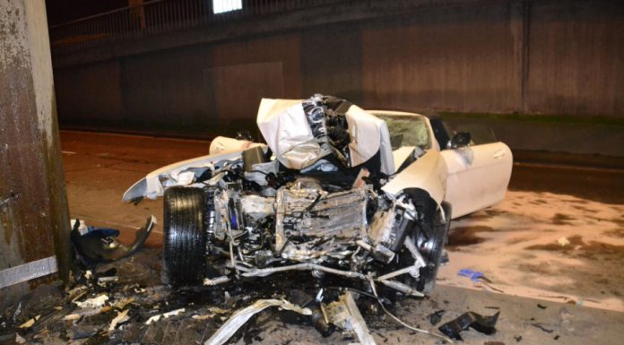 Car Crash: Mercedes-Benz SLS AMG Roadster Destroyed in Bridge Collision