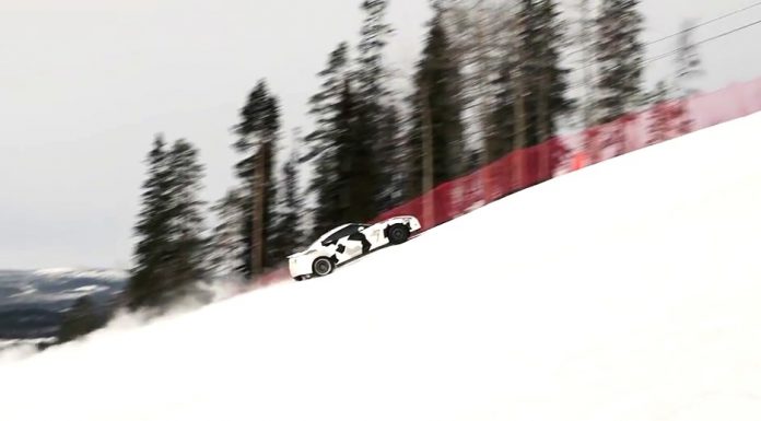 Nissan GT-R Racing Uphill on Snow