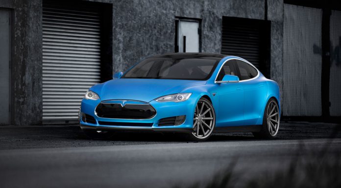 Gallery: Blue Tesla Model S on Vossen Wheels