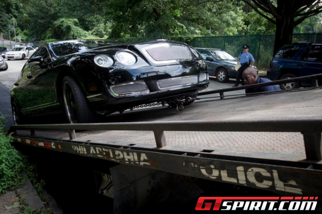 Bentley Continental on a Tow Truck after being Recovered by Police