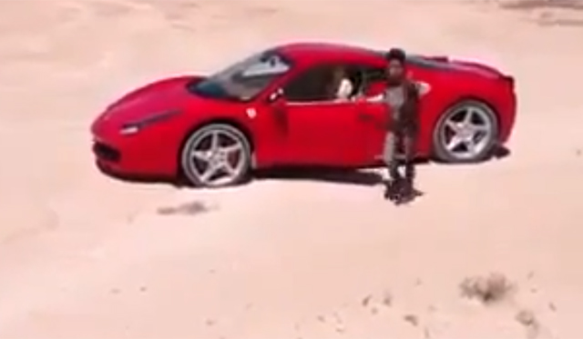 Spoilt Libyan Kid Slides Ferrari 458 Italia in the Sand
