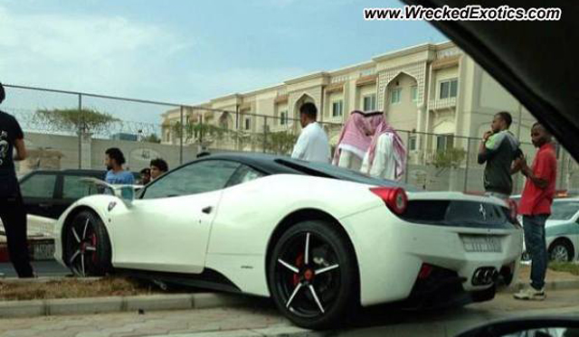 Not Again! White Ferrari 458 Italia Crashed in Saudi Arabia